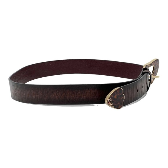 CHICO’S Belt Genuine Leather Brown Tortoiseshell Buckle & Tip, Size Small - Picture 2 of 9
